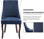 Modern Dining Chairs Set of 6, Mid Century Kitchen & Dining Room Chairs, Linen Upholstered Kitchen Chairs with Wood Legs, Sillas de Comedor, Easy Assembly, Blue, 6 Pieces