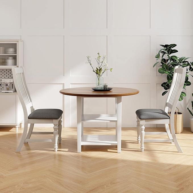 Giantex Wood Dining Chairs Set of 2, Farmhouse Kitchen Chairs with Solid Wood Frame, Max Load 355 Lbs, Armless Upholstered Dining Side Chairs with Cushion Seat, Slat Back Dining Room Chair, White