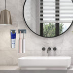 Wall-Mounted Toothbrush Holder with Cover, 2-Slot Organizer with Toothpaste Clip for Bathroom, Shower (Clear Combination 1)