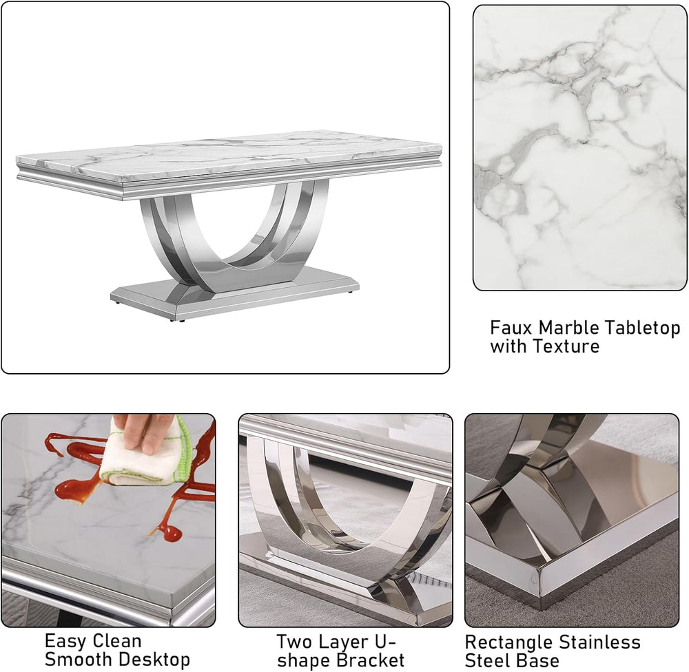Luxury Living Room Table Set, Faux Marble Top 3-Piece Table Set, Includes Cof...