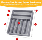 Kitchen Bamboo Silverware Organizer, Kitchen Drawer Organizer - Utensil Holder and Cutlery Tray with Grooved Drawer Dividers for Flatware 7 Slot, Grey