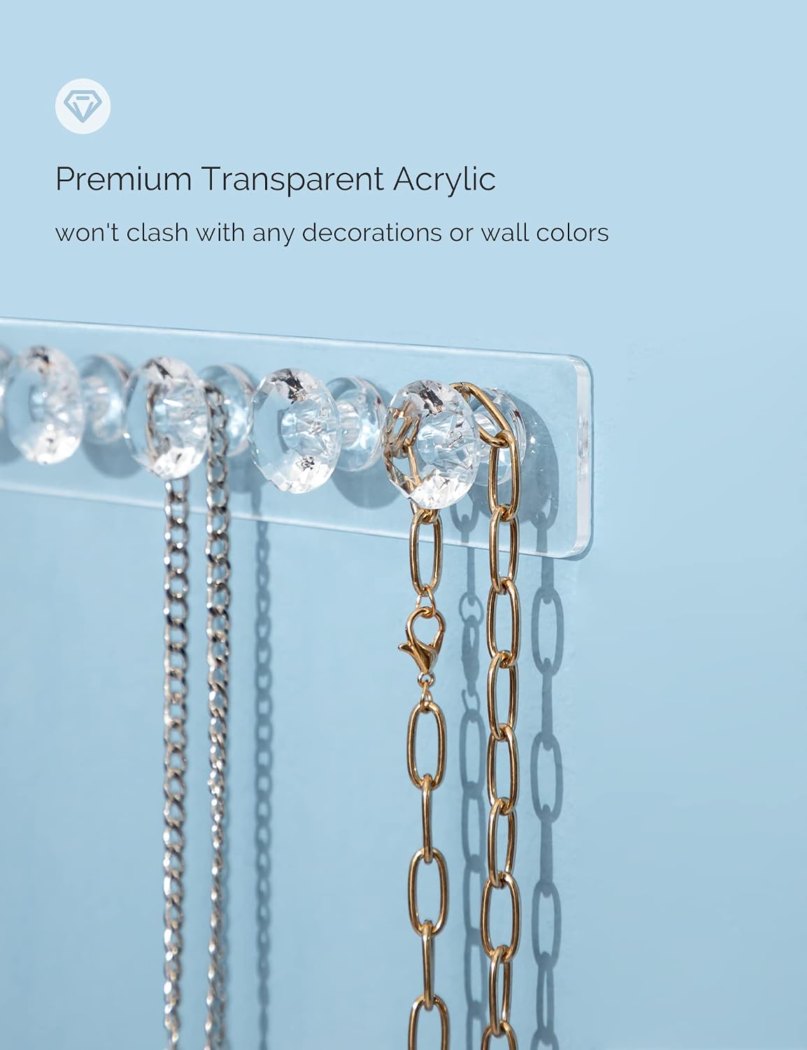 Mymazn 2 Pack Acrylic Necklaces Holder Hanging Jewelry Organizer Wall Mounted Necklace Hangers with 12 Hooks, Clear Jewelry Hangers for Necklace Organizer for Girls Women, Necklace Hooks for Wall
