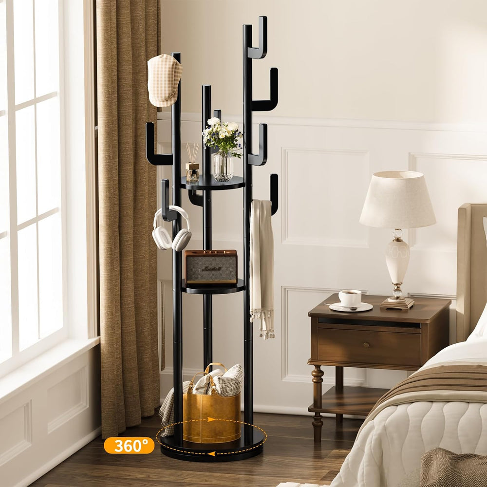 Yoobure Rotary Coat Rack Freestanding - Solid Wood Coat Tree with 9 hooks &am...