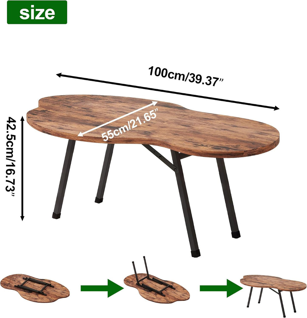 Foldable Coffee Table Cloud Shape Portable for Small Spaces,Rustic Brown
