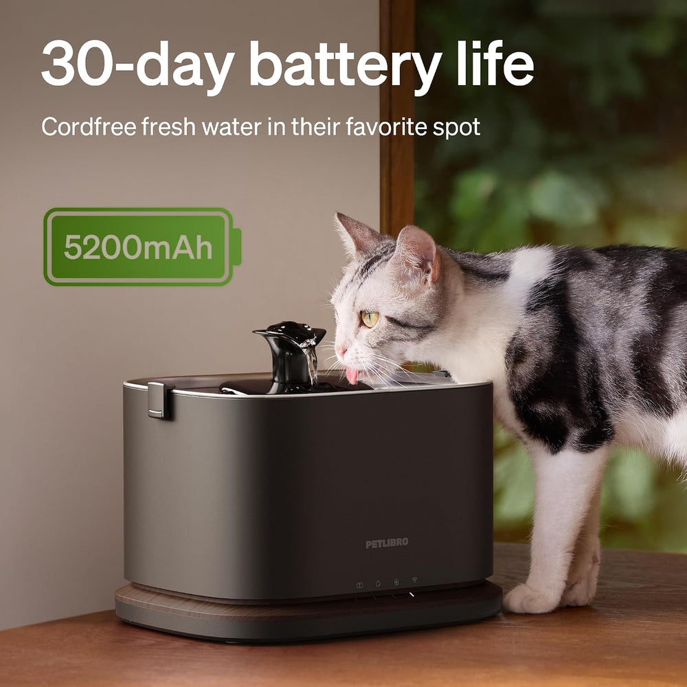 PETLIBRO Cat Water Fountain Stainless Steel Tray, Cordless Cat Fountain Batte...