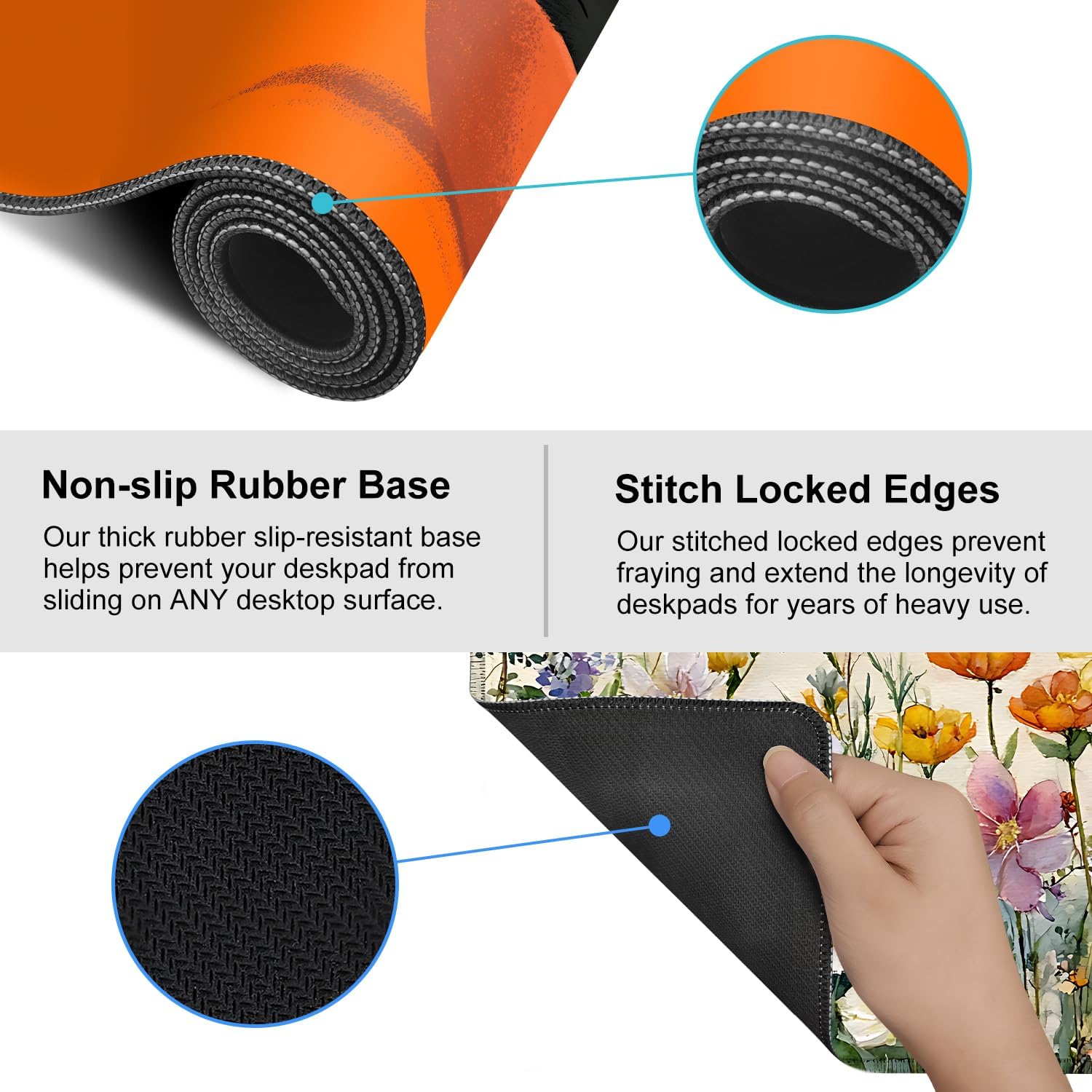 Large Cute Black Cat Mouse Pad, Extended Desk Mat with Non-Slip Base – 35.43 x 15.75 in – Cartoon Kittens in Orange Cup Design, Stitched Edges, Waterproof Gaming Keyboard Pad for Office & Home