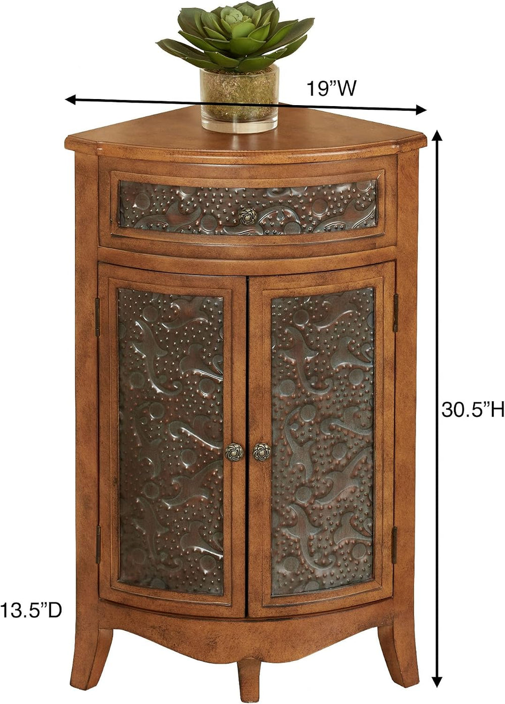Touch of Class Lonzbard Corner Accent Storage Cabinet, Pecan Finish