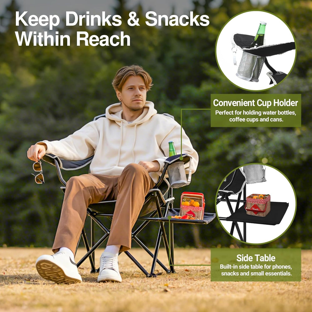 XGEAR 2-Pack Camping Chairs 350LBS Heavy Duty Folding Chair with Side Table |...