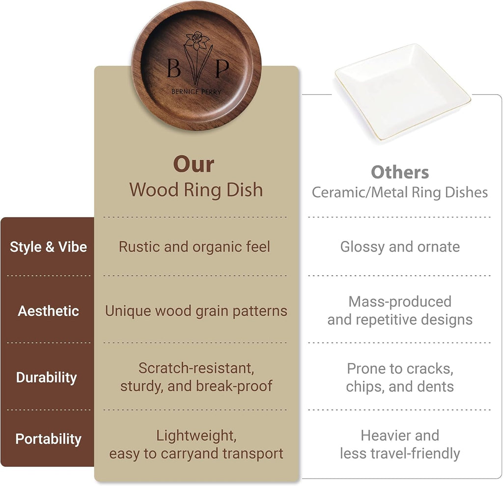Walnut Wood Ring Holder, Engraved Jewelry Dish and Storage Tray, Unique Gift for Her, Valentine’s Day Gift