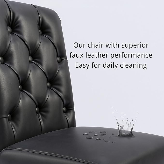 Farmhouse Dining Chairs Set of 4, PU Leather Kitchen Chairs, Modern Upholstered Accent Chair Solid Wood Parsons Chairs for Home/Living Room/Bedroom/Resturant, Black