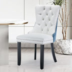 Leather Upholstered Dining Chairs Set of 6, Modern Style Kitchen Side Chairs with Nailhead Trim and Wood Leg, Metal Pulling Ring for Dining Room Living Room(White&Blue,Set of 6)