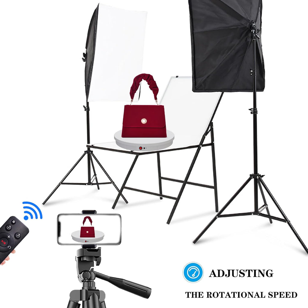 JAYEGT Motorized Rotating Display Stand, 350Lbs Load，360 Degree Electric Rotating Potography Turntable for Products Display，Live Show， Remote Control +5 Colors Backgrounds (White / 20.5inch /Wired)