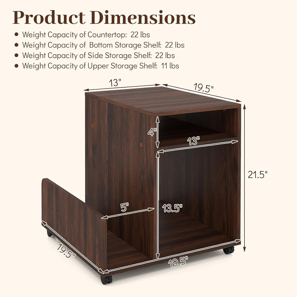 Giantex Rolling End Table with Storage, 3-Tier Mobile Sofa Couch Side Table w...