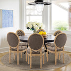 PU Leather Upholstered Dining Chairs Set of 6 French Country Round Back Kitchen Side Chairs with Nailhead Trim and Wood Legs for Dining Room, Kitchen, Restaurant(Brown)