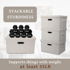 Medium 15" 21 Quart Collapsible Stackable Storage Bins with Lids, 3 Packs Beige Foldable Fabric Closet Boxes Heavy-duty Linen Cube Baskets Container for Bedroom Office (15 x 11 x 8)