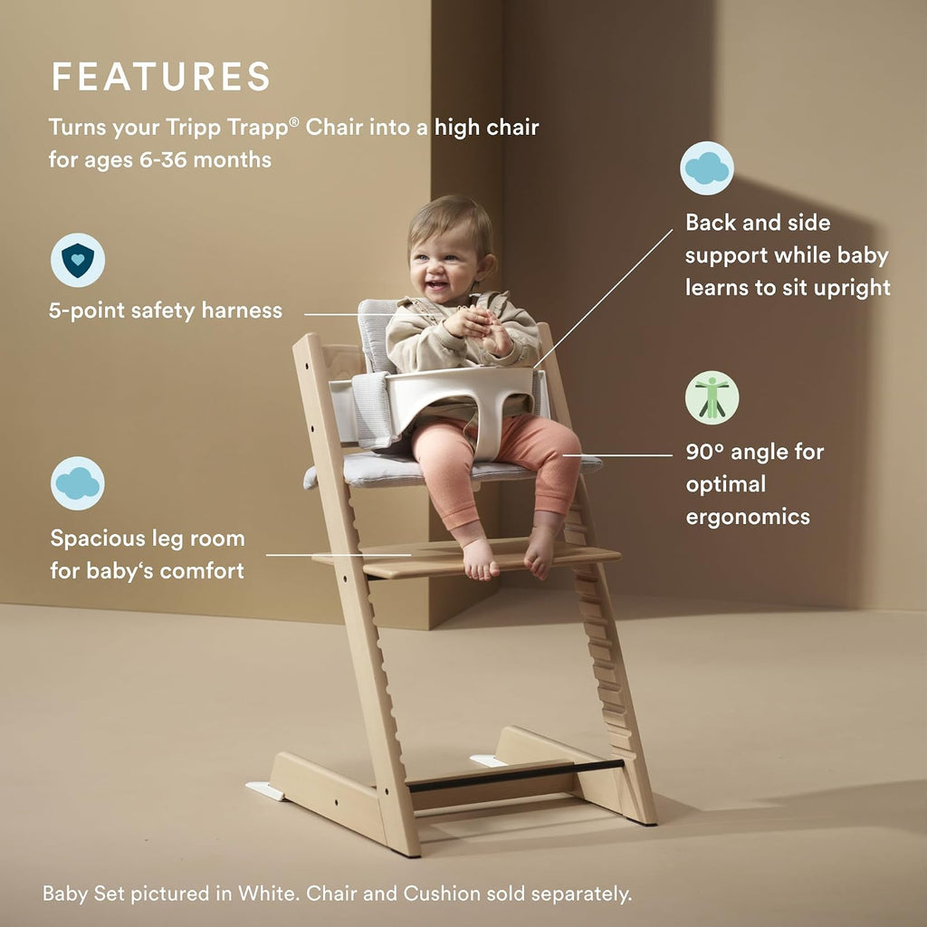 Stokke Tripp Trapp Baby Set 2, Ages 6-36 Months, Storm Grey | From Chair to High Chair in One Simple Step, for Babies and Toddlers, Ergonomic Support, Adjustable 5-Point Harness, Buckle