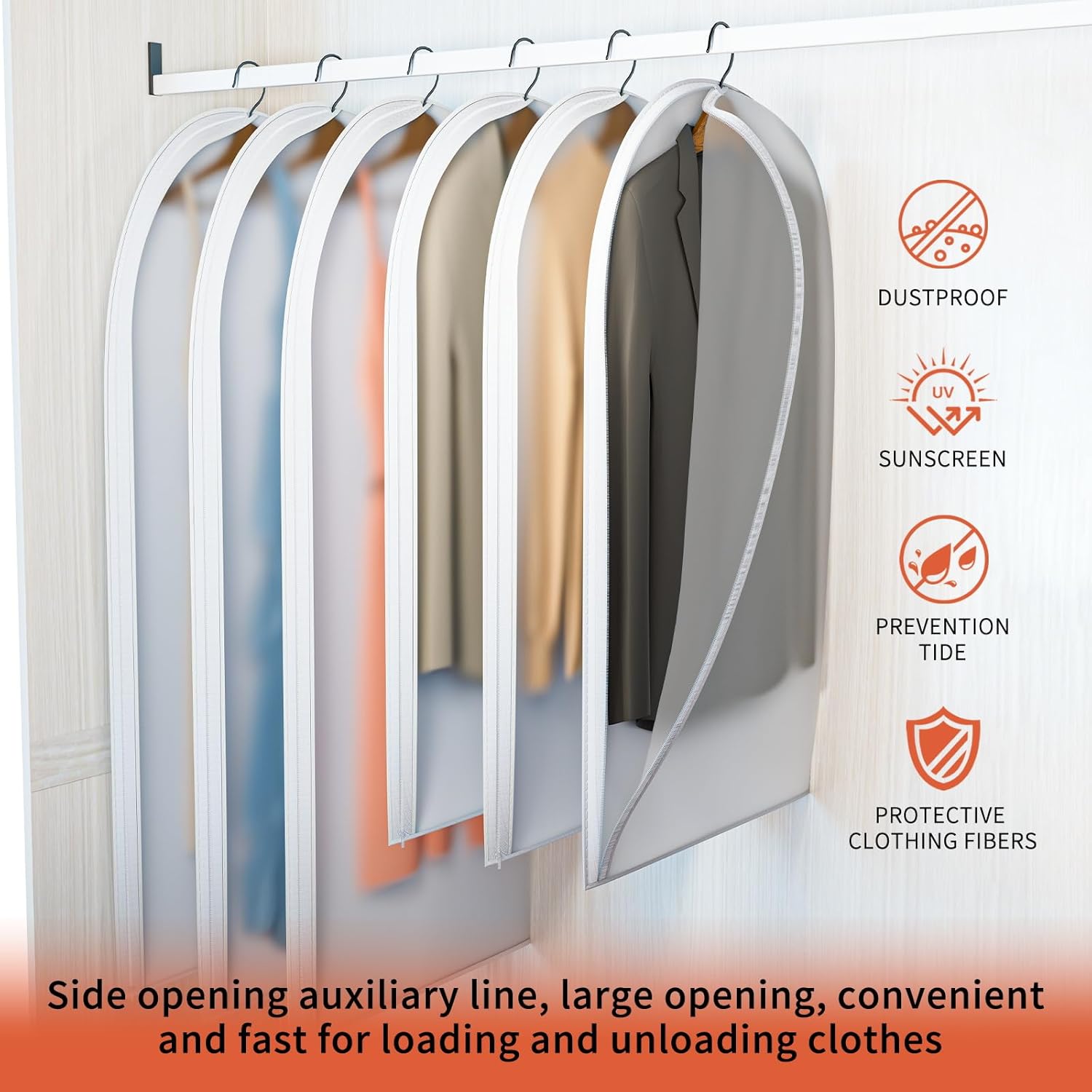 Clear Garment Bags for Hanging Clothes,48in Dress Clothing Suit Bags Coat for Sweater Closet Storage Dress Hanging Garment Translucent Clothes Covers Protecting Dusts(6-Pack)