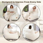 Oversized Fluffy Bean Bag Chair for Adults – Giant Cozy Bean Bag Sofa Chair with Armrests, Handle & Non-Slip Base for Your Reading Nook, Bedroom or Living Room(White-XL)