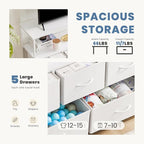 DUMOS TV Stand, Dresser with 5 Fabric Storage Drawers, Media Console Featuring Open Shelf for TV, Compact Entertainment Unit for Bedroom, Living Space, or Dorm Organization, White