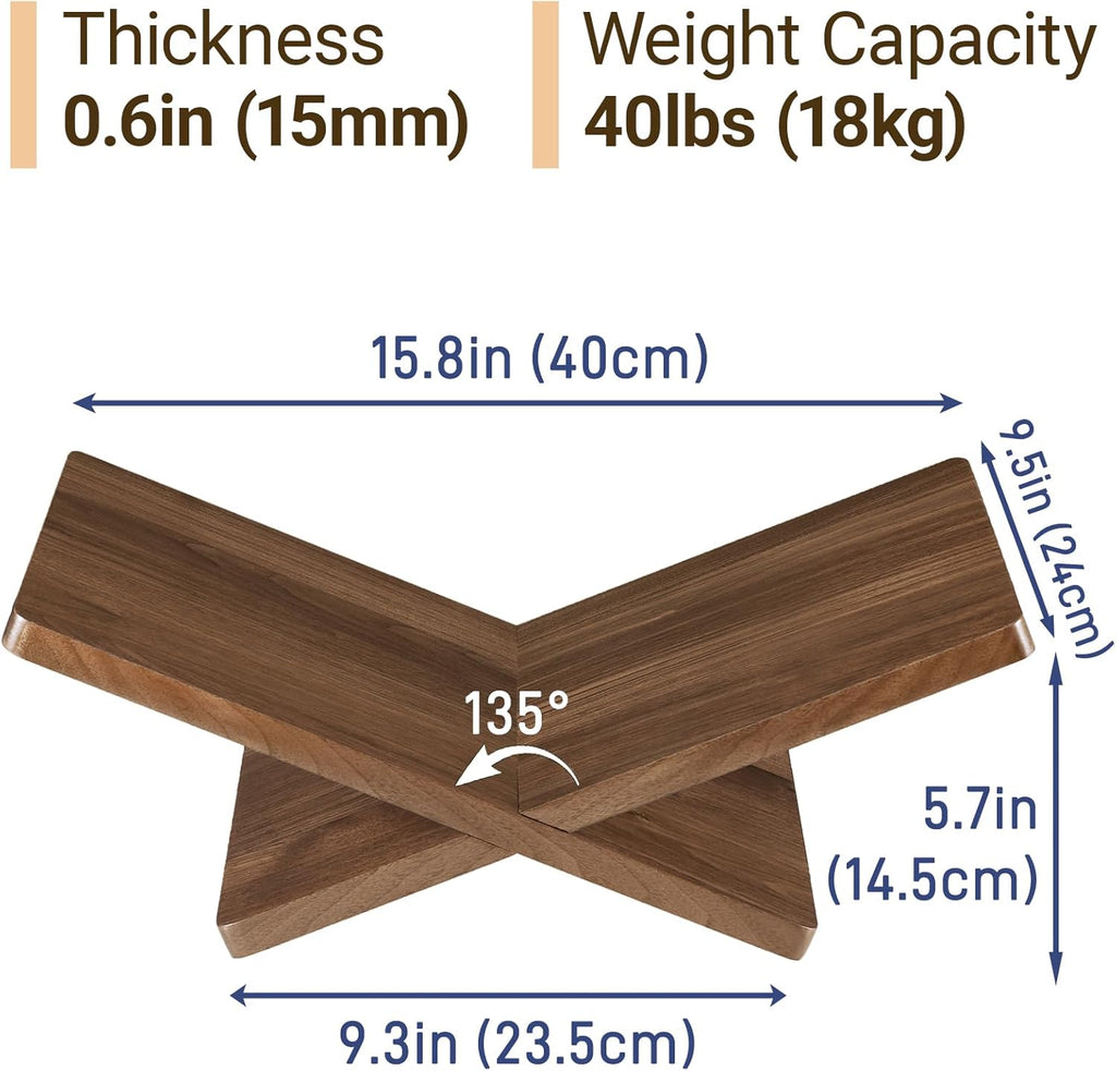 Solid Wooden Book Stand for Desktop Display & Reading –15.7" x 9.4" x 5.7” Extra Large Wood Open Book Holder for Cookbook, Bible, Recipe, Textbook, Magazine (N. American Black Walnut)