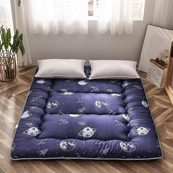 MAXYOYO Japanese Floor Mattress Futon Mattress, 4" Thicken Tatami Mat Sleeping Pad Foldable Roll Up Mat Boys Girls Dormitory Pad Kids Floor Lounger Pillow Bed, Charcoal Grey, Queen Size