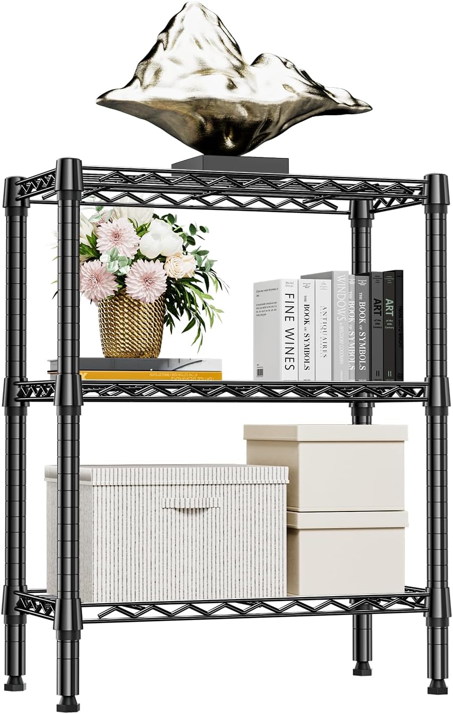 750 lbs 3 Tier Shelf Metal Storage Shelves Wire Rack Closet Organizers for Garage Kitchen Bathroom Laundry Black 11.8" D x 25.6" W x 31.5" H