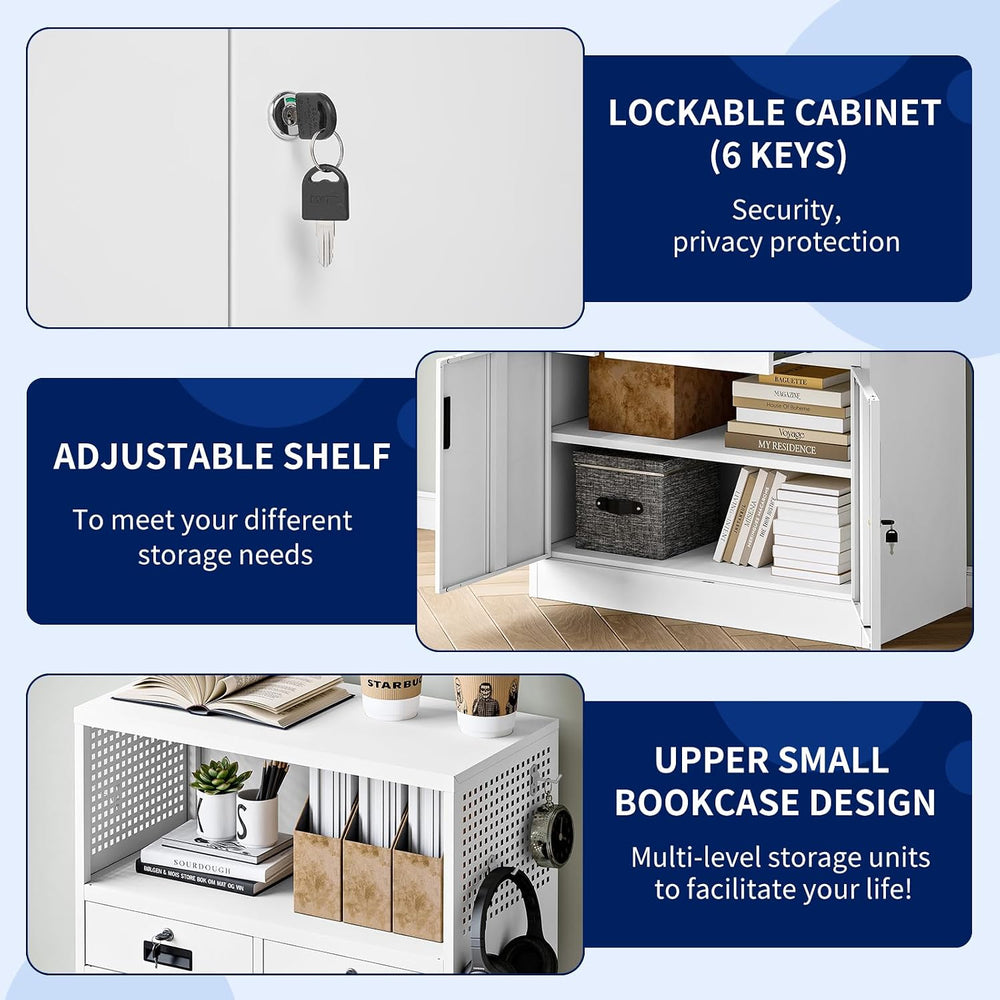 Yizosh Locking Cabinet with 2 Drawers, Metal Storage Cabinet with Locking Doo...
