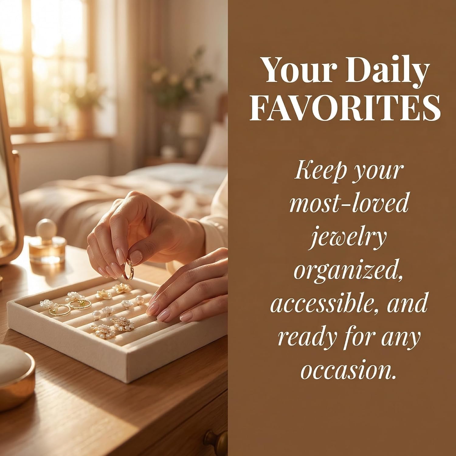 Ring Tray for Jewelry Storage Small Velvet Organizer Box with Inserts Dividers and Slots Mini Jewelry Display Trays with Earring Holder Insert Stackable Trays for Rings and Accessories