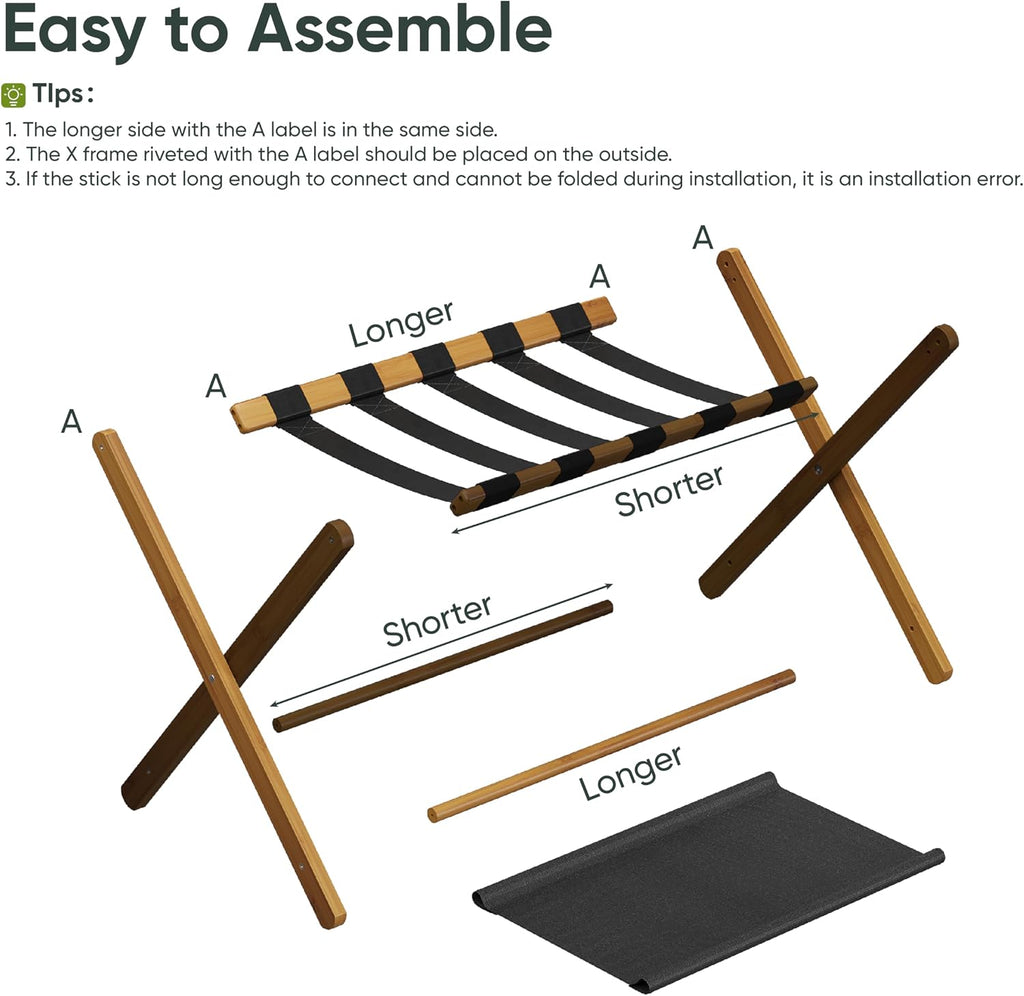 Smart FENDEE Luggage Rack, Folding Luggage Rack for Guest Room, Walnut Bamboo Suitcase Stand Holds up to 131 lb, Luggage Stand with Storage Shelf for Hotel, Bedroom (1 Pack)