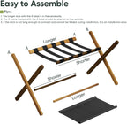 Smart FENDEE Luggage Rack, Folding Luggage Rack for Guest Room, Walnut Bamboo Suitcase Stand Holds up to 131 lb, Luggage Stand with Storage Shelf for Hotel, Bedroom (1 Pack)