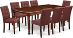 East West Furniture DOAS9-MAH-26 9 Piece Kitchen Table Set Consists A Dinning Table and 8 Burgundy Polyester Fabric Parson Dining Chairs, Mahogany