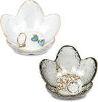 2Pcs Flower Shape Jewelry Tray, 3.5in Small Glass Jewelry Dish, Room Aesthetic Ring Dish, Engagement Ring Holder for Women, Bathroom Trinket Tray for Rings Earring Wife Mom Daughter Gift (White, Grey)