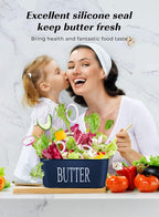 Butter Dish with Lid: Large Butter Container for Countertop - Ceramic Butter Holder for Counter - Butter Tray Butter Keeper with Knife and Sponge Scrubber - Perfect for 2 Sticks of Butter Blue