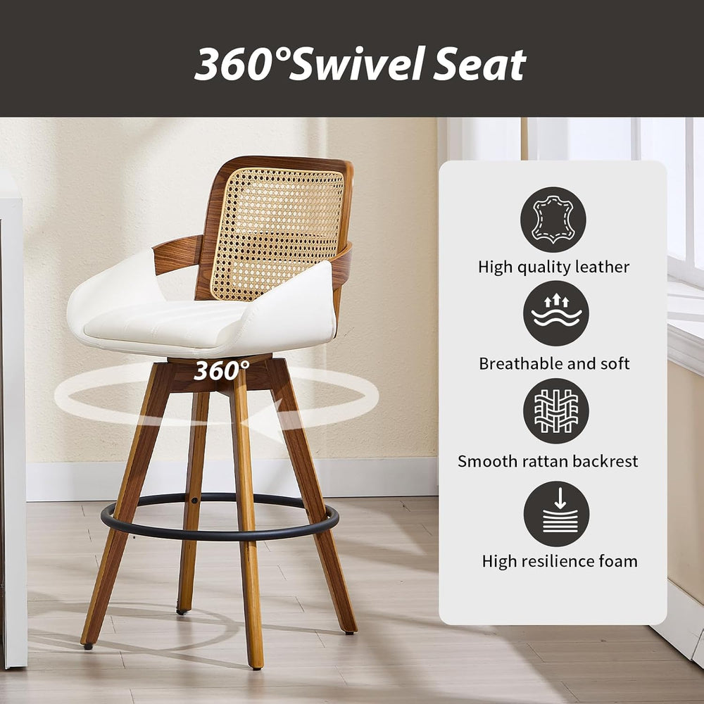 VipDesk 26" Swivel Counter Stools Set of 2 with Rattan Back, Cream
