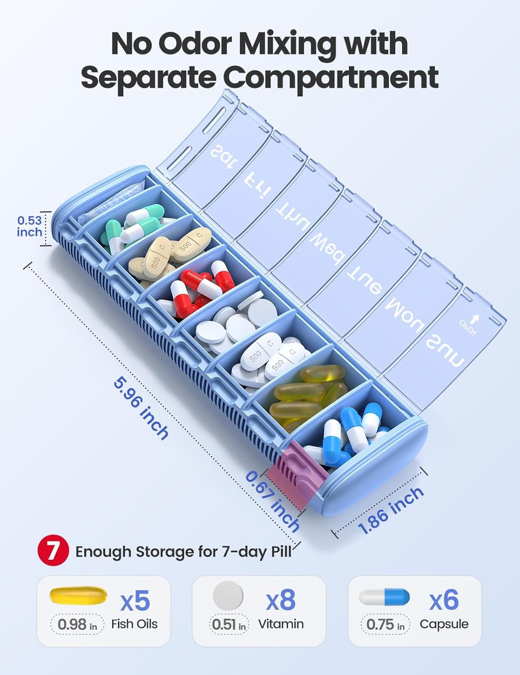 Vaydeer Metal Travel Pill Organizer – Compact Weekly Pill Box for Daily Medication – Portable Small Pill Case for Vitamins, Pills & Supplements (Silver)
