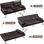 Yaheetech Convertible Sofa Adjustable Couch Sleeper Modern Faux Leather Home Reversible Loveseat, Removable Armrests, 3 Angles, 772lb Capacity, Espresso