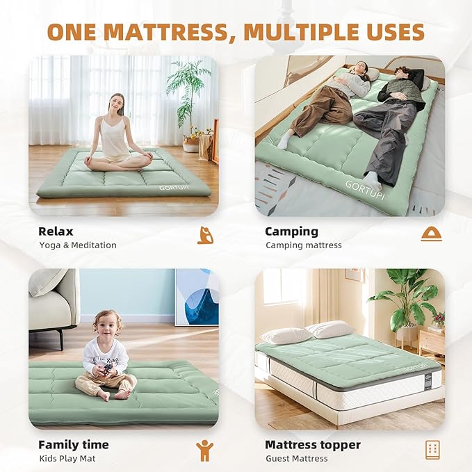 Twin Size Japanese Floor Futon Foldable Futon Mattress for Floor Tatami Mattress Portable Rollaway Bed for Guest Playmat for Kids Tatami Sleeping Pad Japanese Mattress for Adults Green A