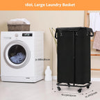 Longzhuo 47.55 Gal(180L) Rolling Laundry Basket With Wheels, Laundry Hamper With Wheels, Metal Wheeled Laundry Basket for Laundry, Hotel, Bedroom & Laundry Room Organization, Black