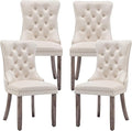 Mid Century Modern Dining Chair Set of 4 Velvet Upholstered Dining Accent Chair Farmhouse Dining Chairs with High Back and Nailhead Trim for Kitchen, Living Room, Bedroom (Beige)