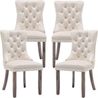 Mid Century Modern Dining Chair Set of 4 Velvet Upholstered Dining Accent Chair Farmhouse Dining Chairs with High Back and Nailhead Trim for Kitchen, Living Room, Bedroom (Beige)