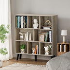 LEYAOYAO 8 Cube Bookshelf, 3 Tier Modern Bookcase with Legs, Mid-Century Modern Wood Book Shelves Storage, Retro Grey Book Case, Freestanding Organizer Display Shelf for Bedroom,Living Room,Office