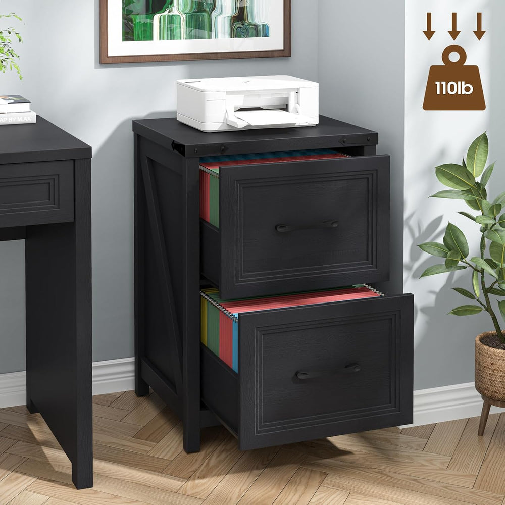 Vabches 2 Drawer Vertical File Cabinet, Wood Farmhouse Cabinet, Black | Filin...