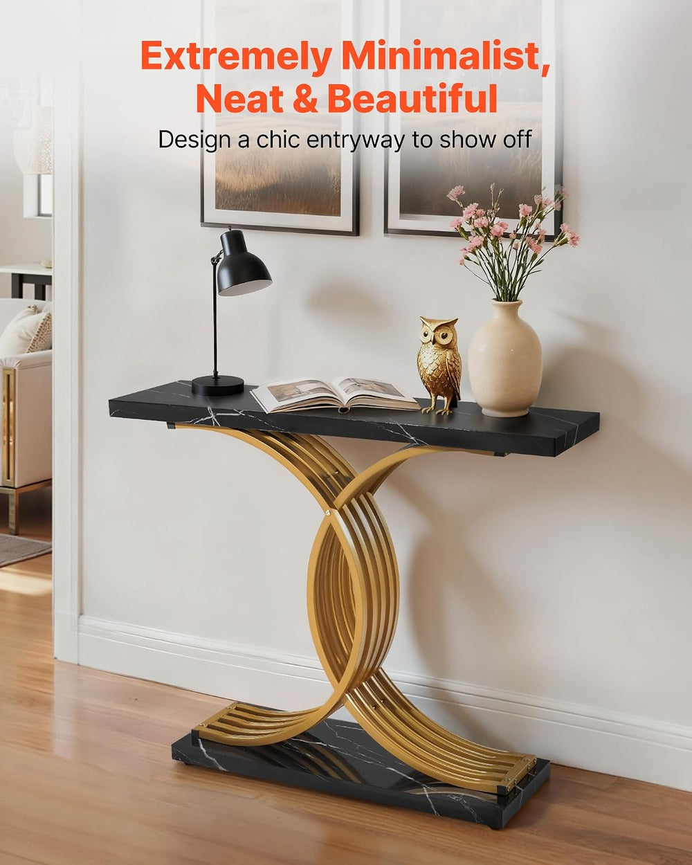 VEVOR 39 in Gold Console Table, Modern Desk Behind The Couch, Wood Rectangle ...