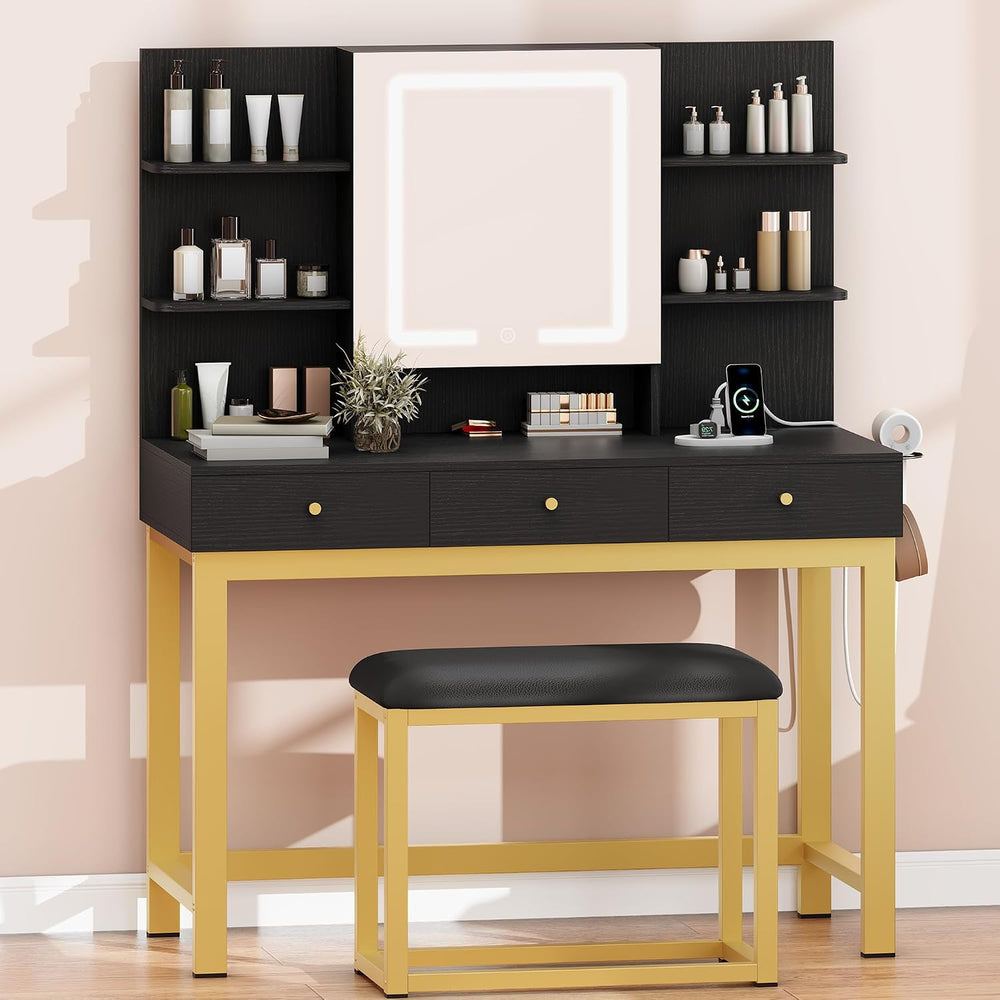 YITAHOME Vanity Desk Set with Mirror and Lights & Power Outlets | Makeup ...