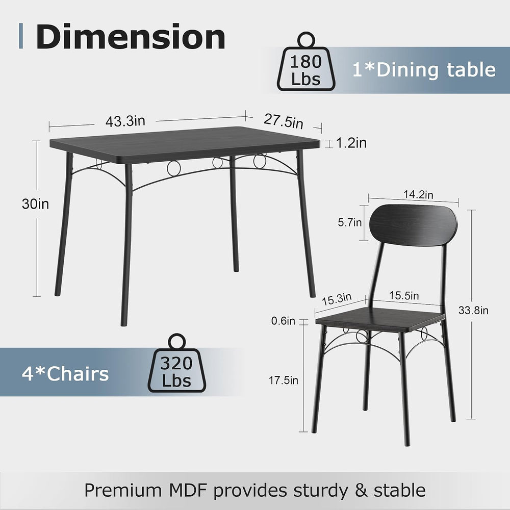 VECELO Dining Table Set for 4, 5-Piece Kitchen Table with 4 Chairs, MDF Board...