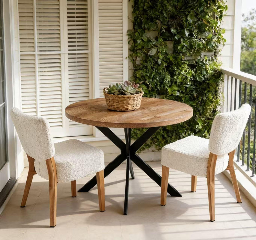 3-Piece Round Table & Chair Set, Space Saving Kitchen Breakfast Nook Waln...