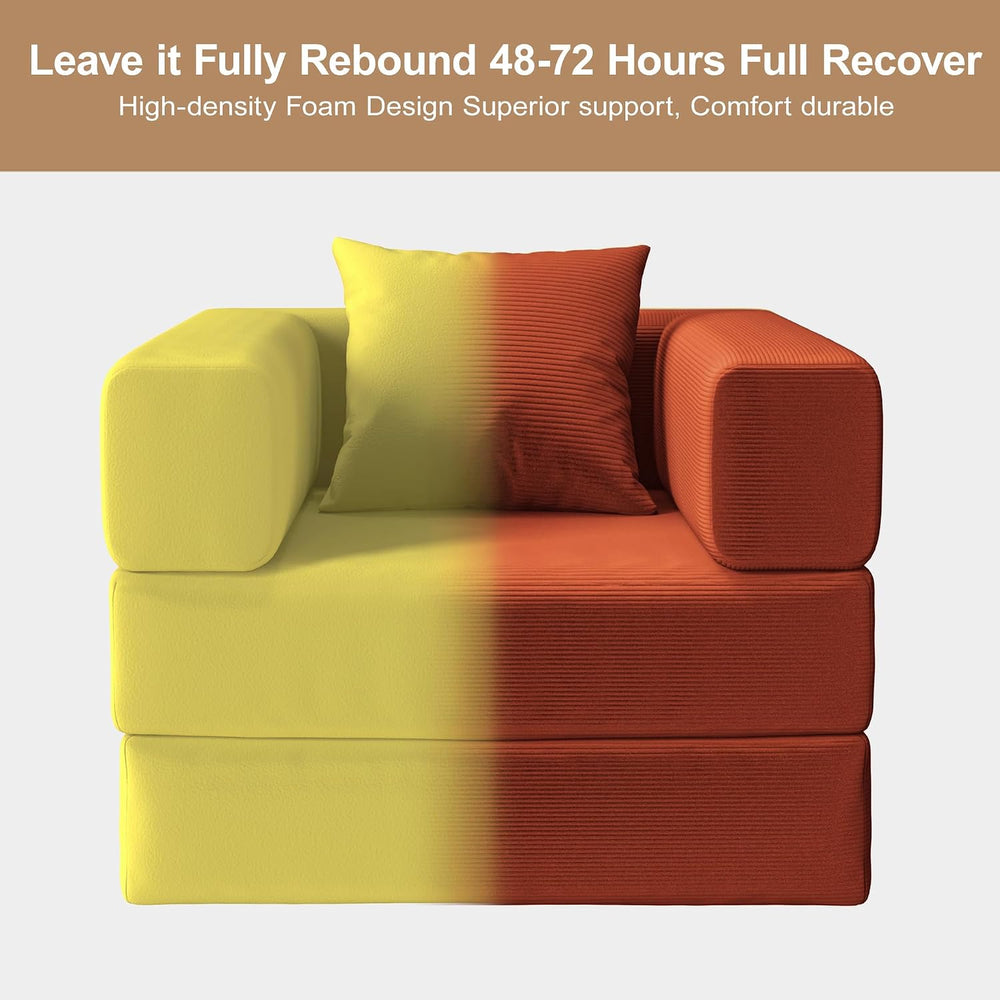 Single Couch Sofa for Small Spaces, 2-in-1 Single Sofa with Soft Corduroy Fol...
