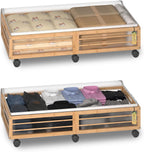 Bamboo Underbed Storage Containers with Wheels & Bag 2 Pack, Large Under Bed Rolling Storage Bins Wood Under Bed Clothes Storage Stackable Drawers for Bedroom Closet Under Crib Toy(Natural)