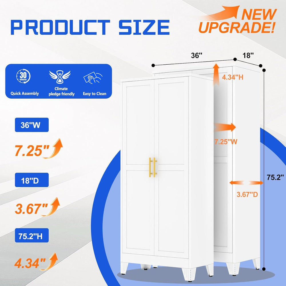 GAIOUS 75.2" Tall Metal Storage Cabinet with 2 Doors & 5 Adjustable ...