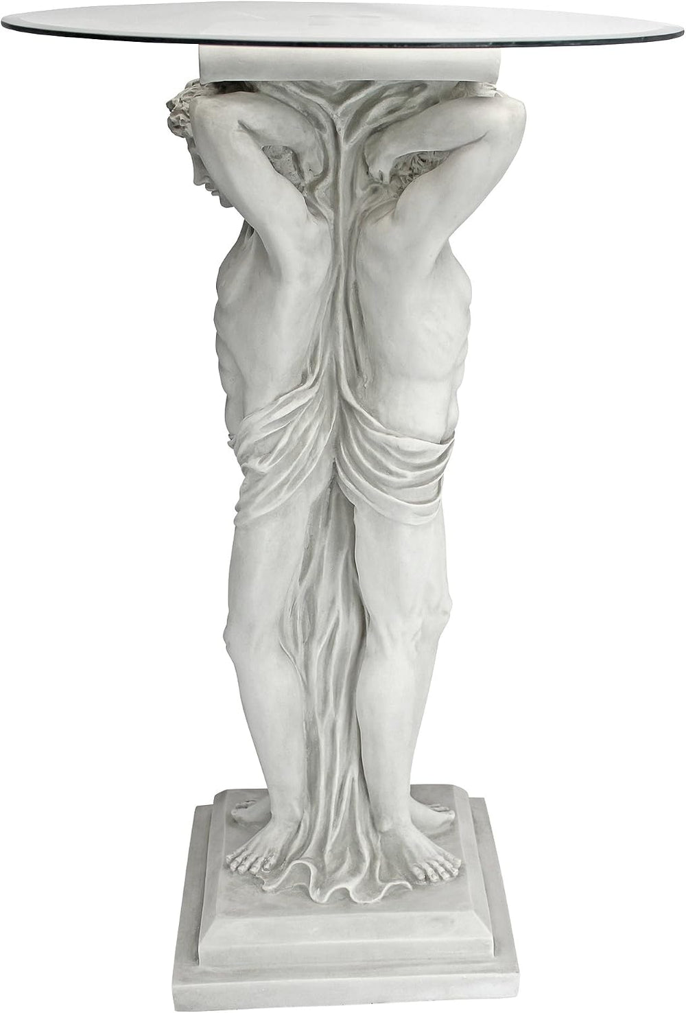 Design Toscano Hermitage Atlantes Glass-Topped Pedestal Table, Antique Stone